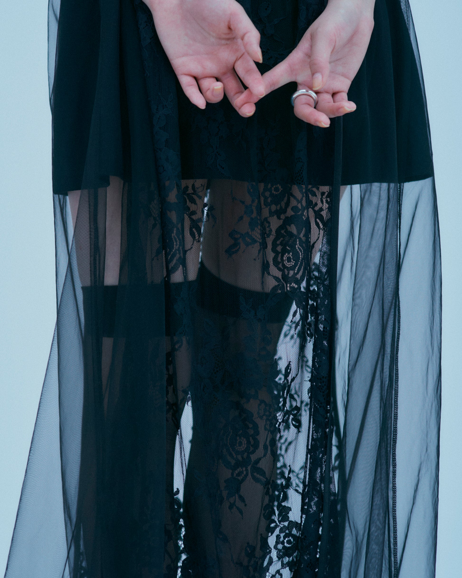 w/LISA (ウィズリサ) | LACE LAYERED DRESS (レースレイヤードドレス) | ワンピース 透け感 ロング シースルー レディース ウィメンズ 女性 大人 黒 ブラック マキシ 丈 ロング ドメスティック ブランド