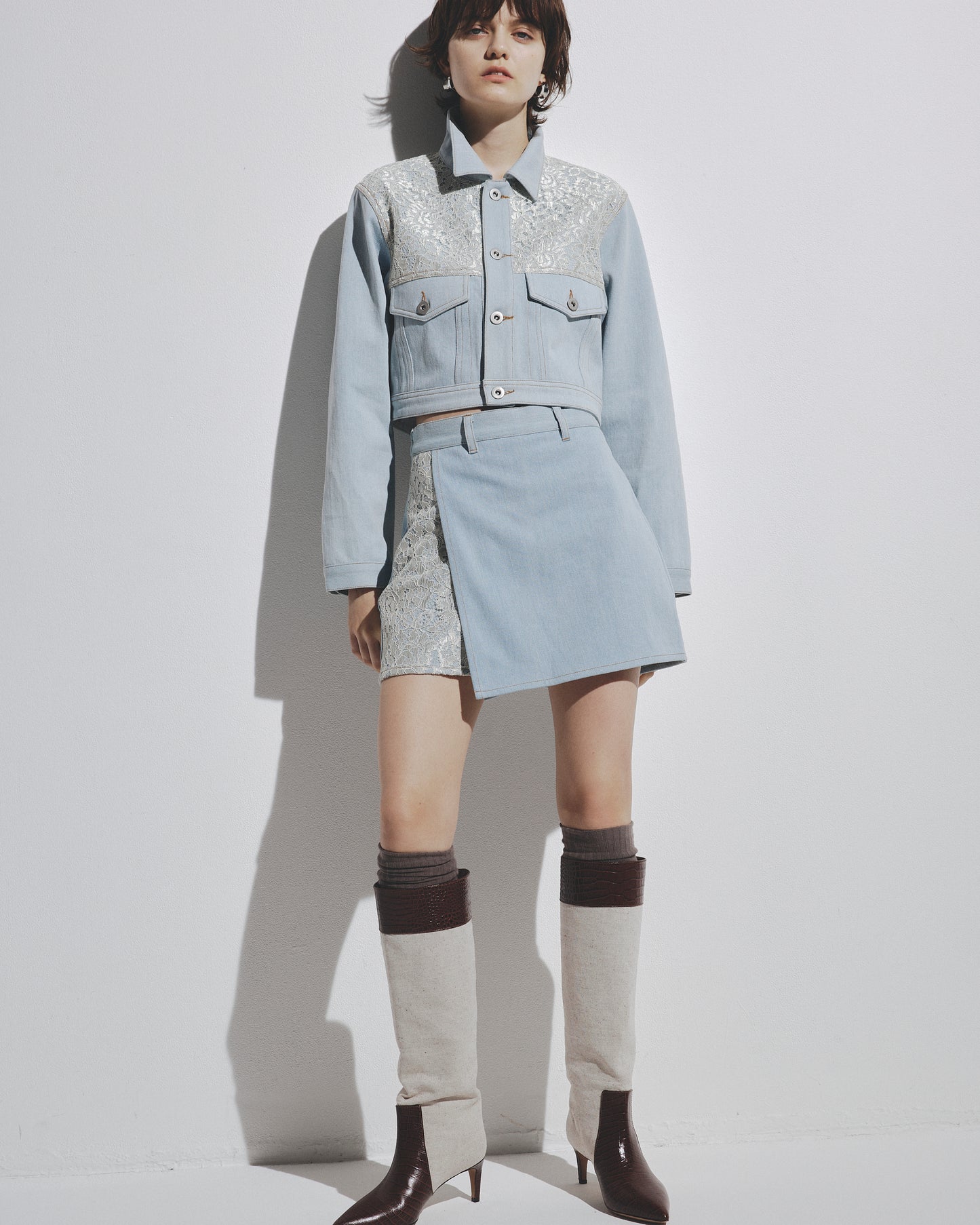 w/LISA (ウィズリサ) | LACE DENIM JACKET (レースデニムジャケット) | ブルゾン セットアップ トラッカー ライトブルー インディゴ レディース ウィメンズ 女性 セットアップ 上着 トップス