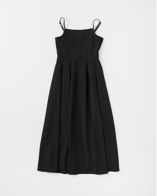 w/LISA (ウィズリサ) | PEARL CAMISOLE DRESS (パールキャミソールドレス) | ワンピース ミモレ 丈 真珠 冠婚葬祭 ノースリーブ レス 女性 ウィメンズ レディース プリーツ キレイめ モード カジュアル ブラック 黒 ドメスティック ブランド