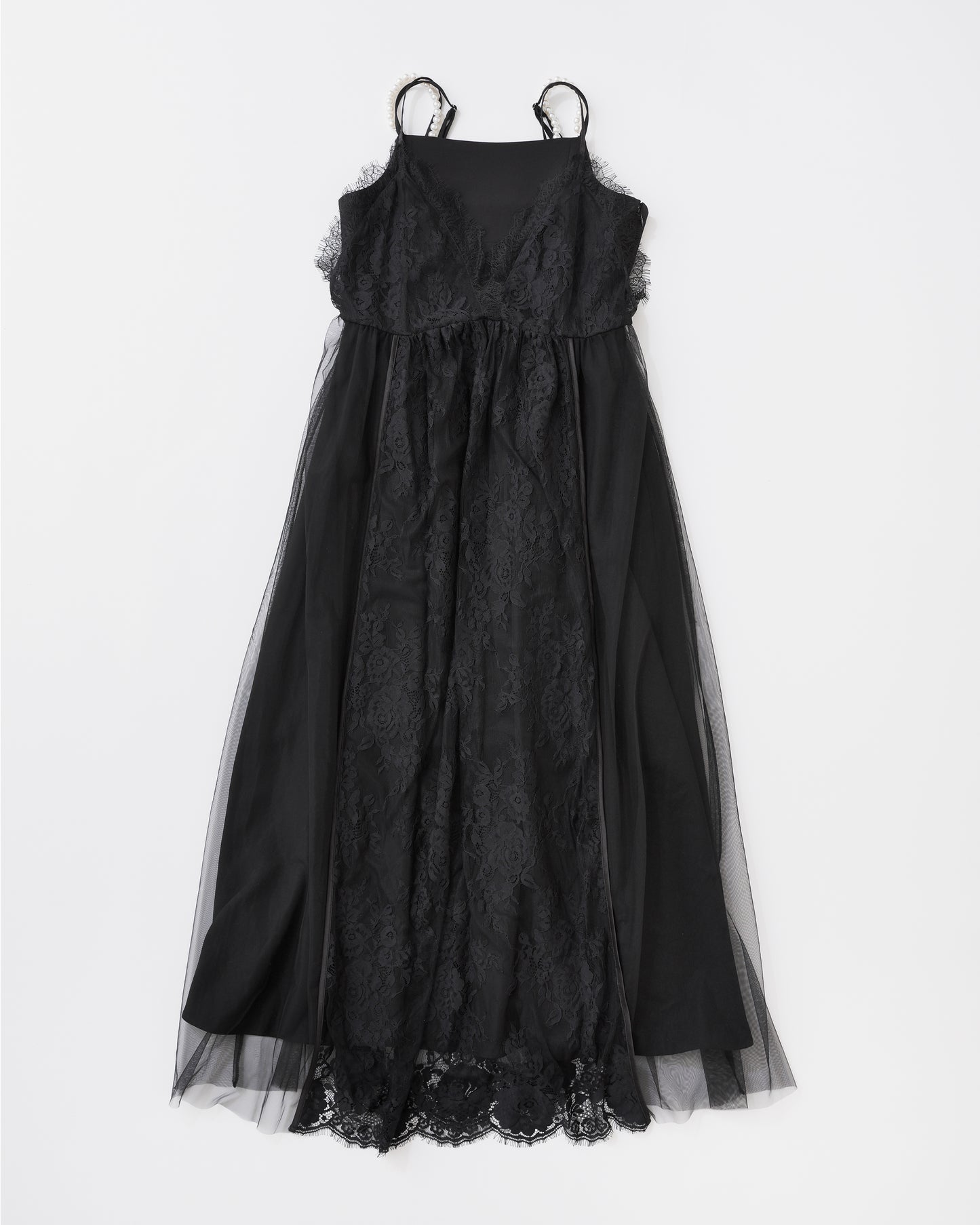 w/LISA (ウィズリサ) | PEARL CAMISOLE DRESS (パールキャミソールドレス) | ワンピース ミモレ 丈 真珠 冠婚葬祭 ノースリーブ レス 女性 ウィメンズ レディース プリーツ キレイめ モード カジュアル ブラック 黒 ドメスティック ブランド