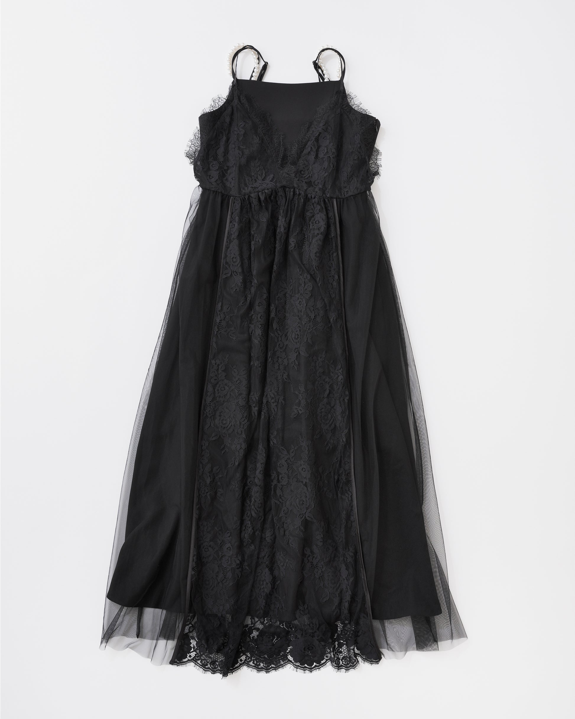 w/LISA (ウィズリサ) | PEARL CAMISOLE DRESS (パールキャミソールドレス) | ワンピース ミモレ 丈 真珠 冠婚葬祭 ノースリーブ レス 女性 ウィメンズ レディース プリーツ キレイめ モード カジュアル ブラック 黒 ドメスティック ブランド