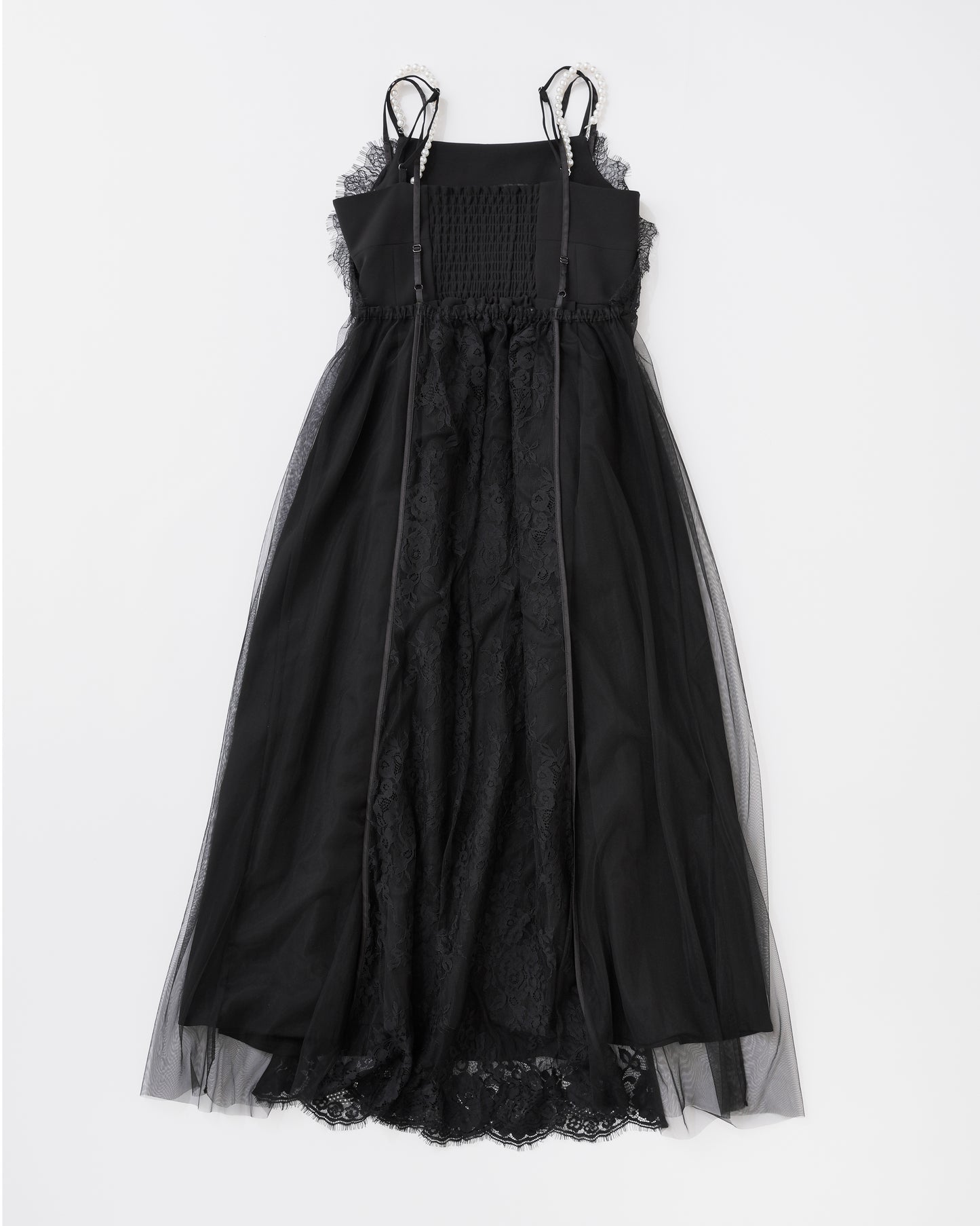 w/LISA (ウィズリサ) | PEARL CAMISOLE DRESS (パールキャミソールドレス) | ワンピース ミモレ 丈 真珠 冠婚葬祭 ノースリーブ レス 女性 ウィメンズ レディース プリーツ キレイめ モード カジュアル ブラック 黒 ドメスティック ブランド