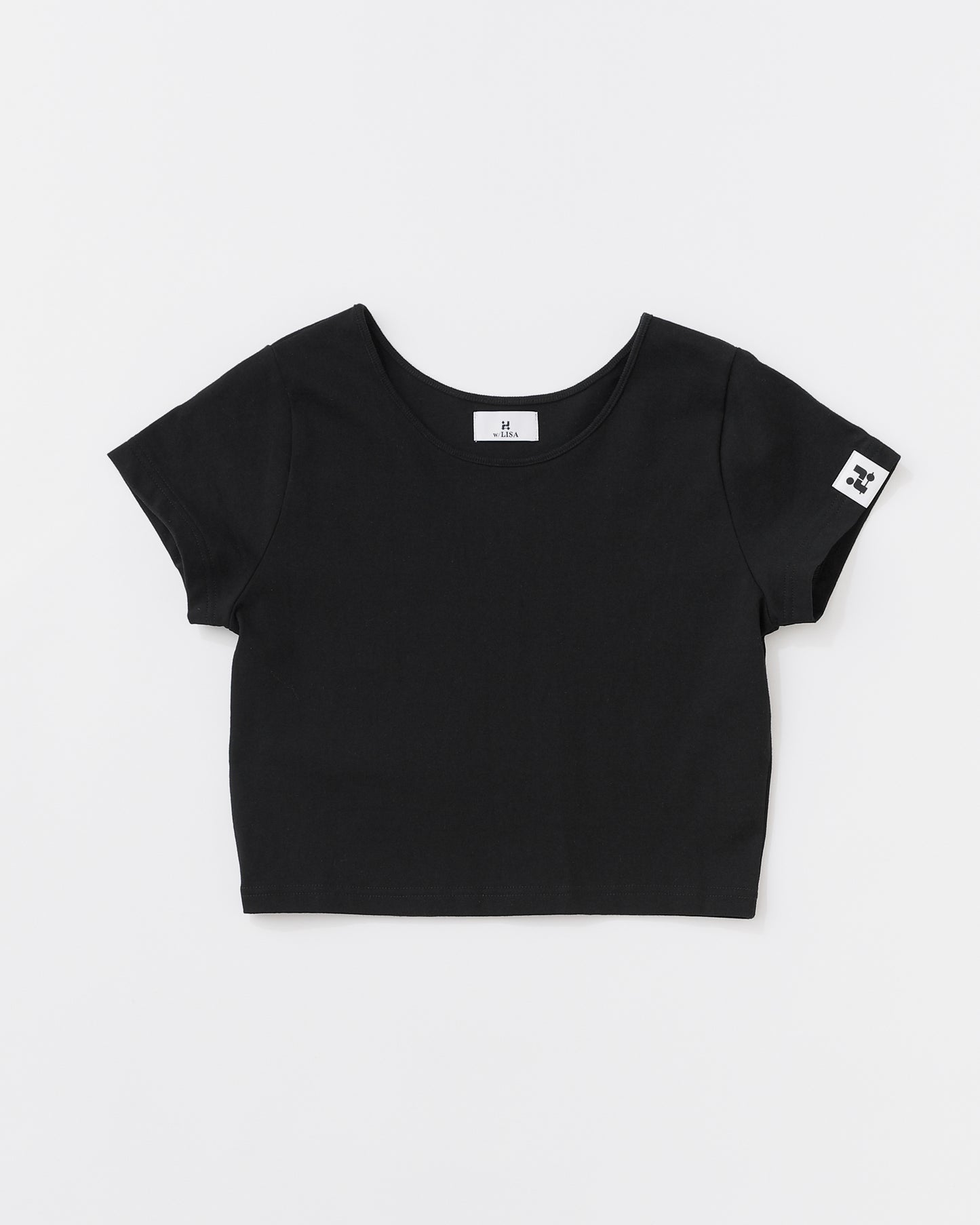 w/LISA (ウィズリサ) | CROPPED T-SHIRT (クロップドTシャツ) | カットソー  Tee タイト ジャスト シルエット ウィメンズ レディース ユニセックス 黒 白 ブラック ホワイト クルーネック コットン 小さい