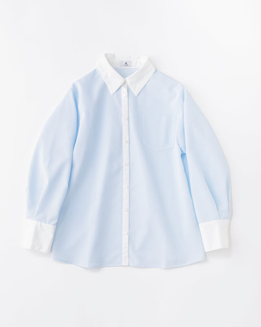 w/LISA (ウィズリサ) | STRIPE SHIRT (ストライプシャツ) | レディース 女性 ウィメンズ カラー  切り替え ベーシック ロングスリーブ プレッピー ブランド ブルー