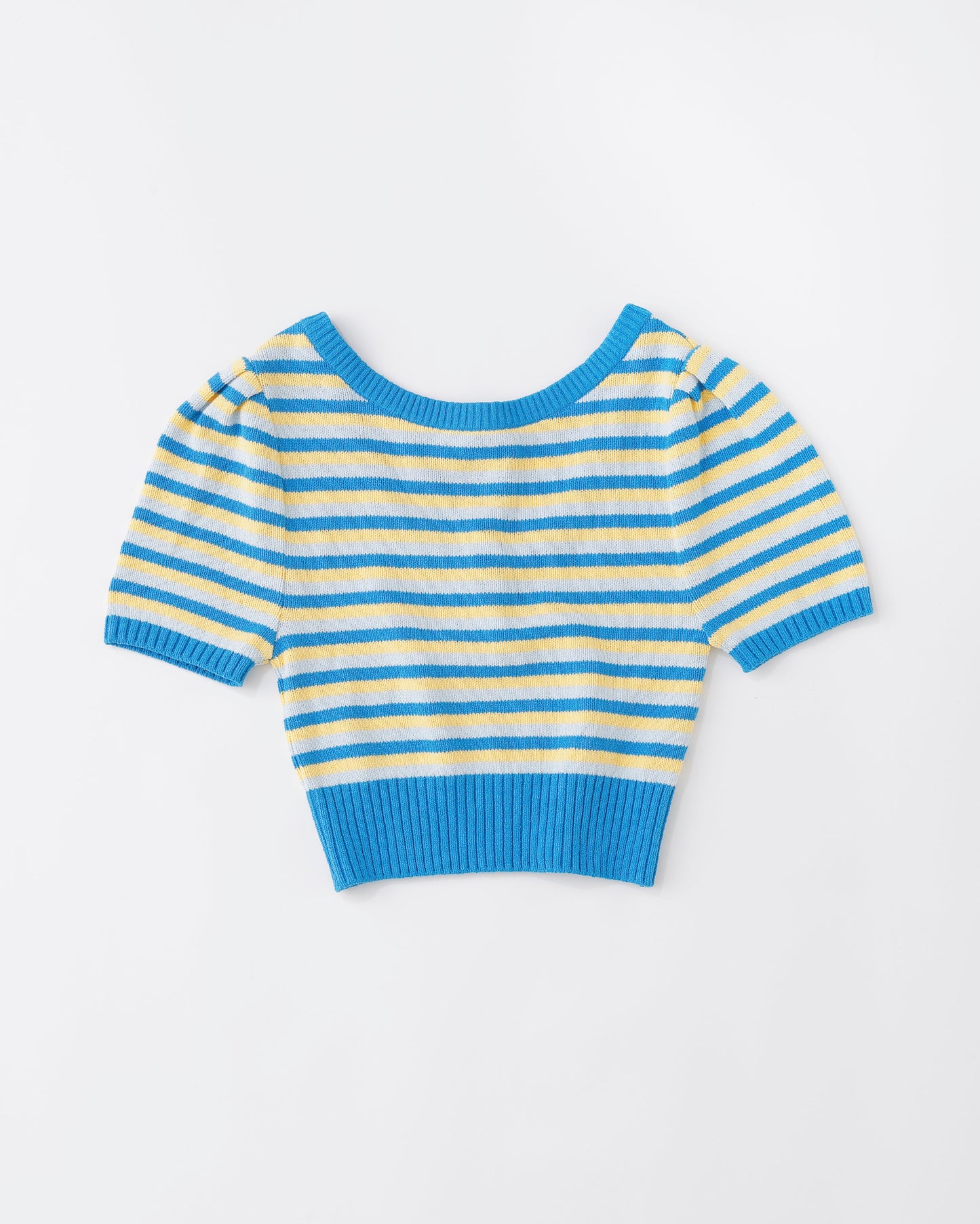 w/LISA (ウィズリサ) | TOWELLING KNIT TOPS (タオル生地ニットトップス) | Uネック ボーダー 柄 半袖 ショートスリーブ クロップド丈 レディース 女性 ウィメンズ