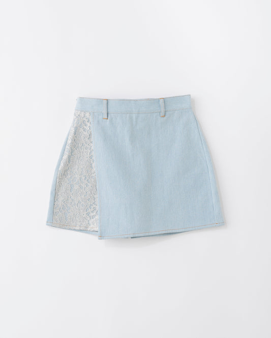 w/LISA (ウィズリサ) | LACE DENIM SKIRT PANTS (レースデニムスカートパンツ) | ショート ボトムス ウィメンズ レディース 女性 インディゴ ライトブルー セットアップ