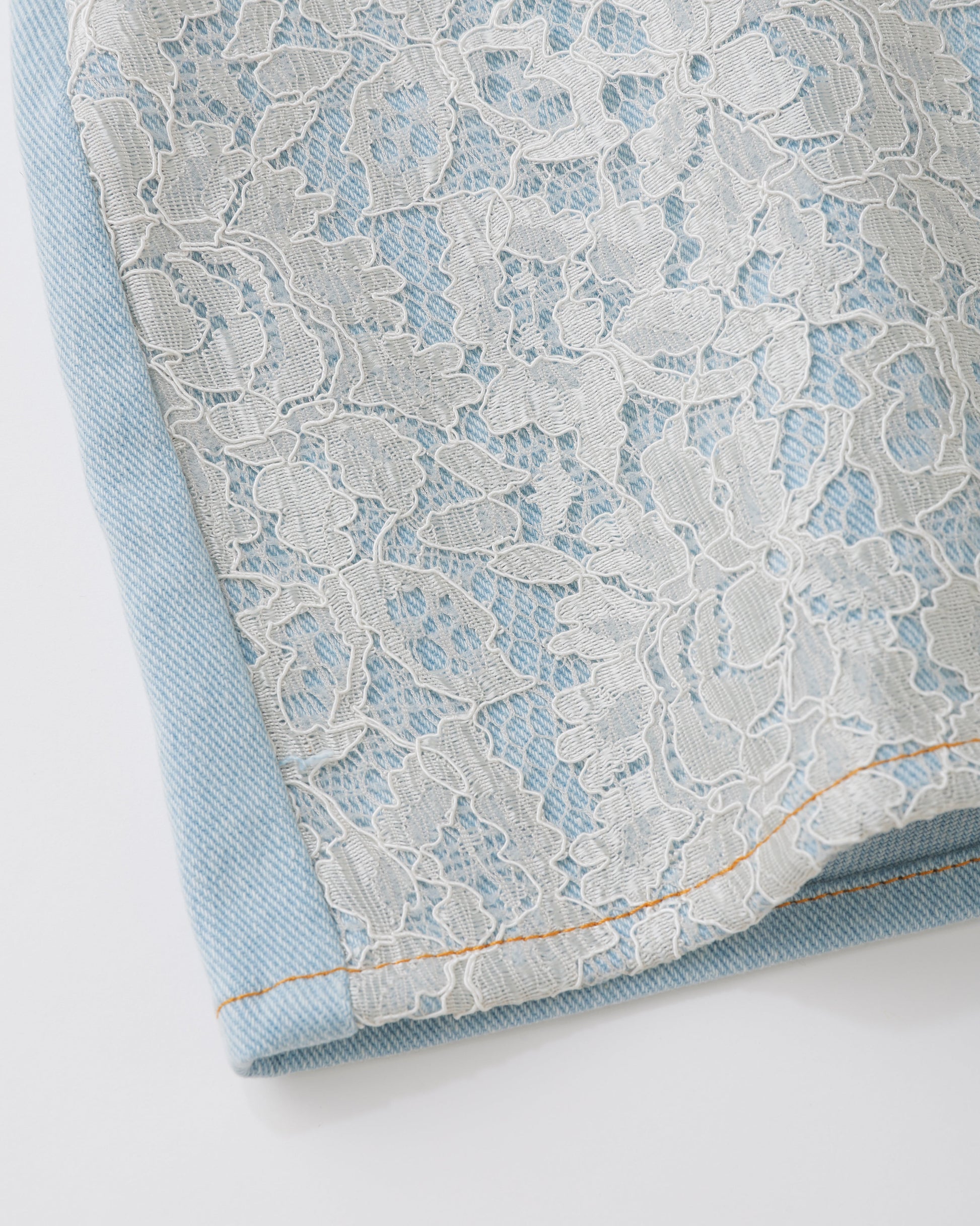 w/LISA (ウィズリサ) | LACE DENIM SKIRT PANTS (レースデニムスカートパンツ) | ショート ボトムス ウィメンズ レディース 女性 インディゴ ライトブルー セットアップ