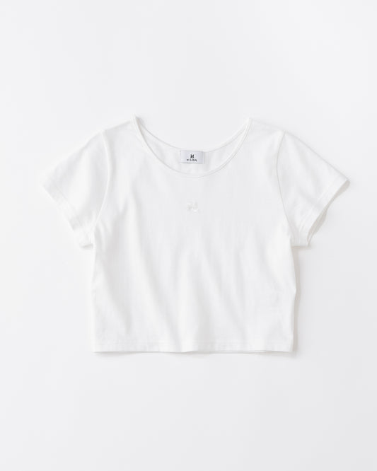 w/LISA (ウィズリサ) | CROPPED T-SHIRT (クロップドTシャツ) | カットソー レディース ウィメンズ 女性 半袖 ショートスリーブ Uネック 短い コットン ベーシック 無地