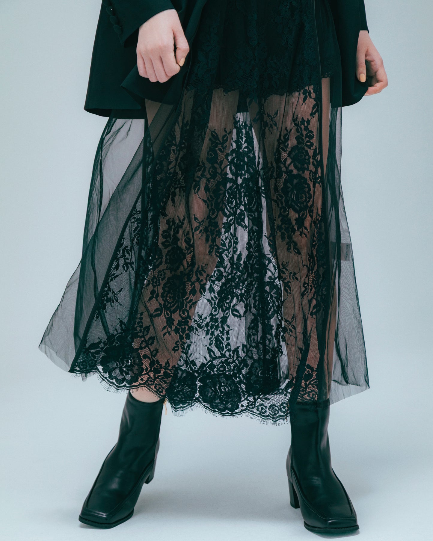 w/LISA (ウィズリサ) | LACE LAYERED DRESS (レースレイヤードドレス) | ワンピース 透け感 ロング シースルー レディース ウィメンズ 女性 大人 黒 ブラック マキシ 丈 ロング ドメスティック ブランド