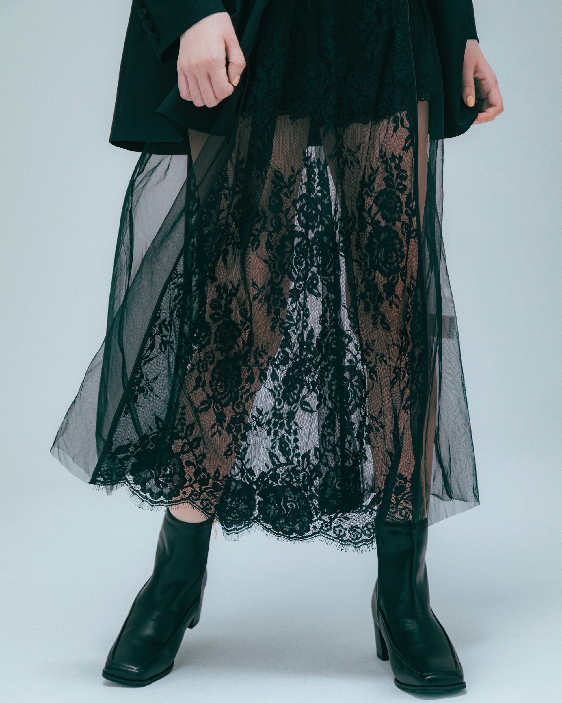 w/LISA (ウィズリサ) | LACE LAYERED DRESS (レースレイヤードドレス) | ワンピース 透け感 ロング シースルー レディース ウィメンズ 女性 大人 黒 ブラック マキシ 丈 ロング ドメスティック ブランド