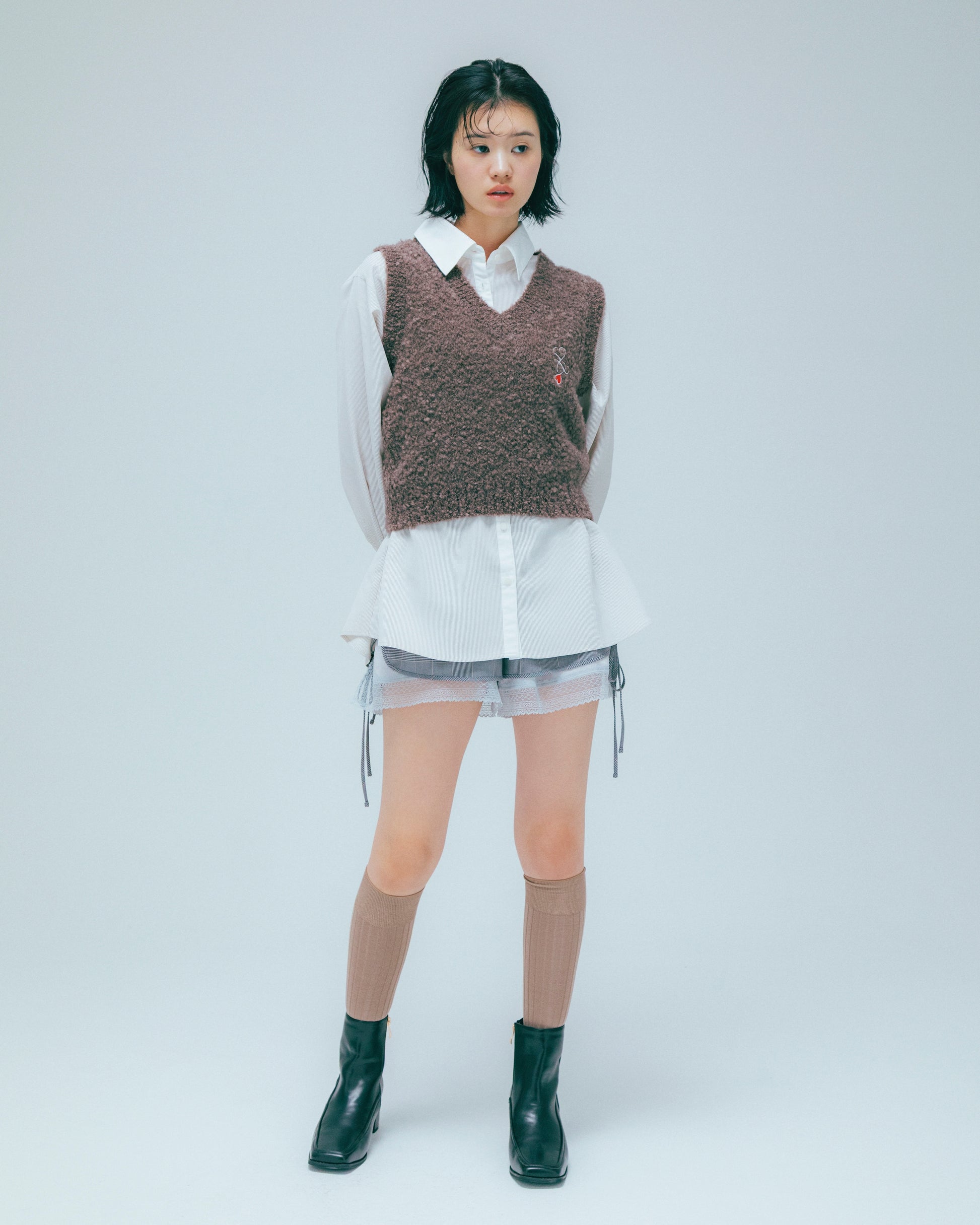 w/LISA (ウィズリサ) | STRIPE SHIRT (ストライプシャツ) | レディース 女性 ウィメンズ カラー  切り替え ベーシック ベージュ ブランド プレッピー