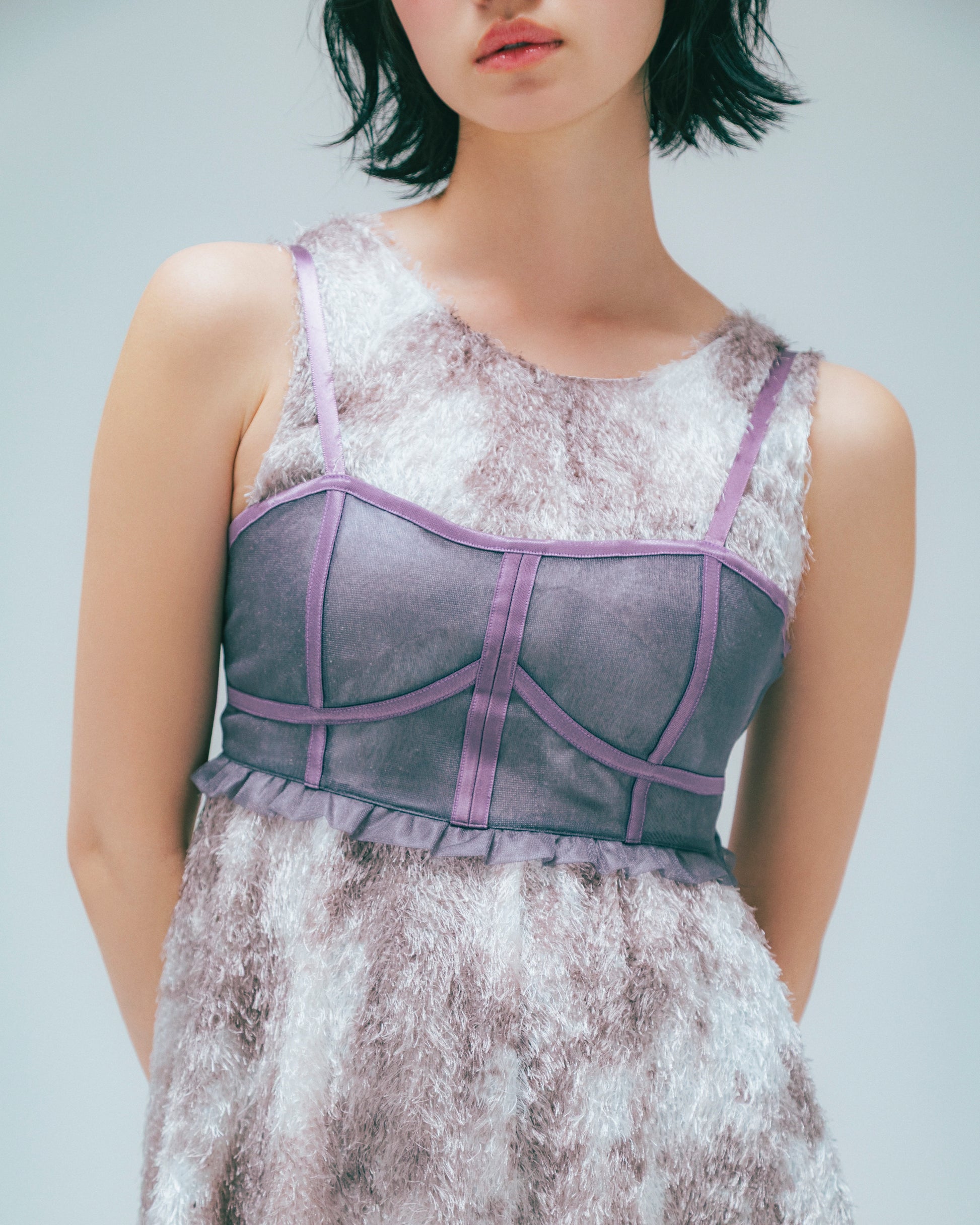 w/LISA (ウィズリサ) | CORSET BUSTIER (コルセット風 ビスチェ) | プルオーバー レース トップス ベージュ ブラック パープル 女性 レディース ウィメンズ ブランド レイヤード コーディネート ファッション