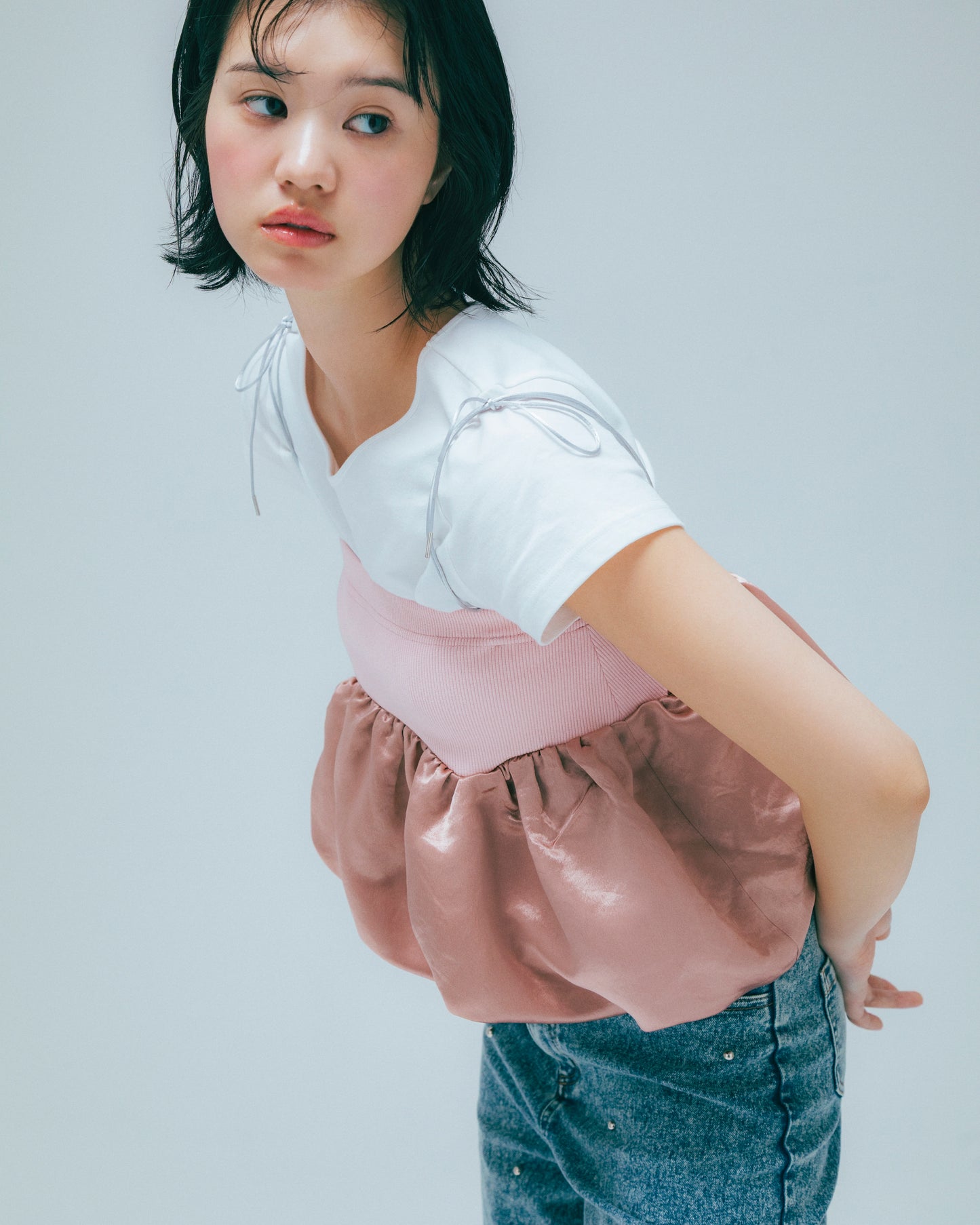 w/LISA (ウィズリサ) | STUDS DENIM PANTS (スタッズデニムパンツ) | ボトムス ウォッシュ 加工 ケミカル ワイド ストレート インディゴ 薄い ライト ドメスティック ブランド ジーンズ  女性 ウィメンズ レディース 4P ロング フルレングス ブルー 青 セットアップ