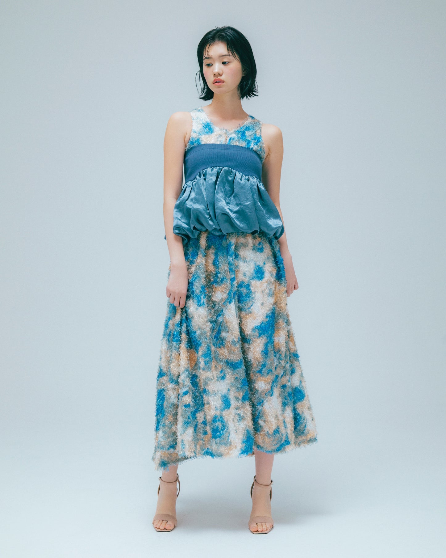 w/LISA (ウィズリサ) | BALLOON TOPS 2WAY SKIRT(バルーントップス2ウェイスカート) | サテン 光沢 ノースリーブ レディース 女性 ウィメンズ ショート ブルー 青 ブランド