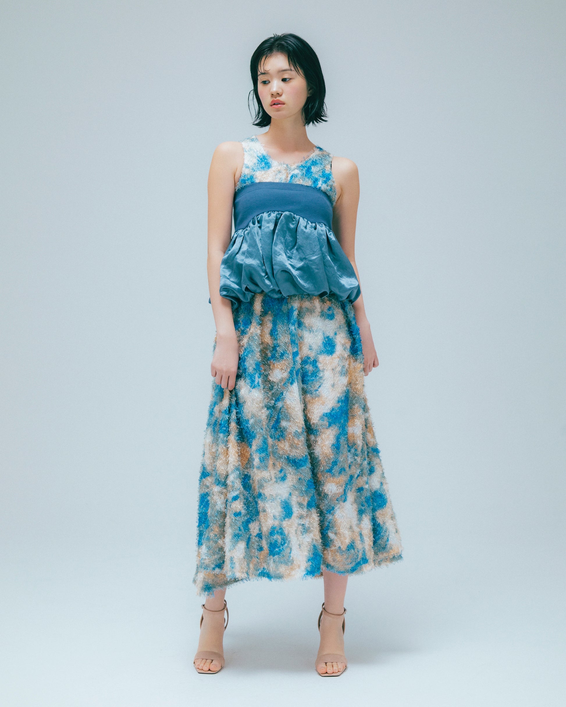 w/LISA (ウィズリサ) | BALLOON TOPS 2WAY SKIRT(バルーントップス2ウェイスカート) | サテン 光沢  ノースリーブ レディース 女性 ウィメンズ ショート ブルー 青 ブランド