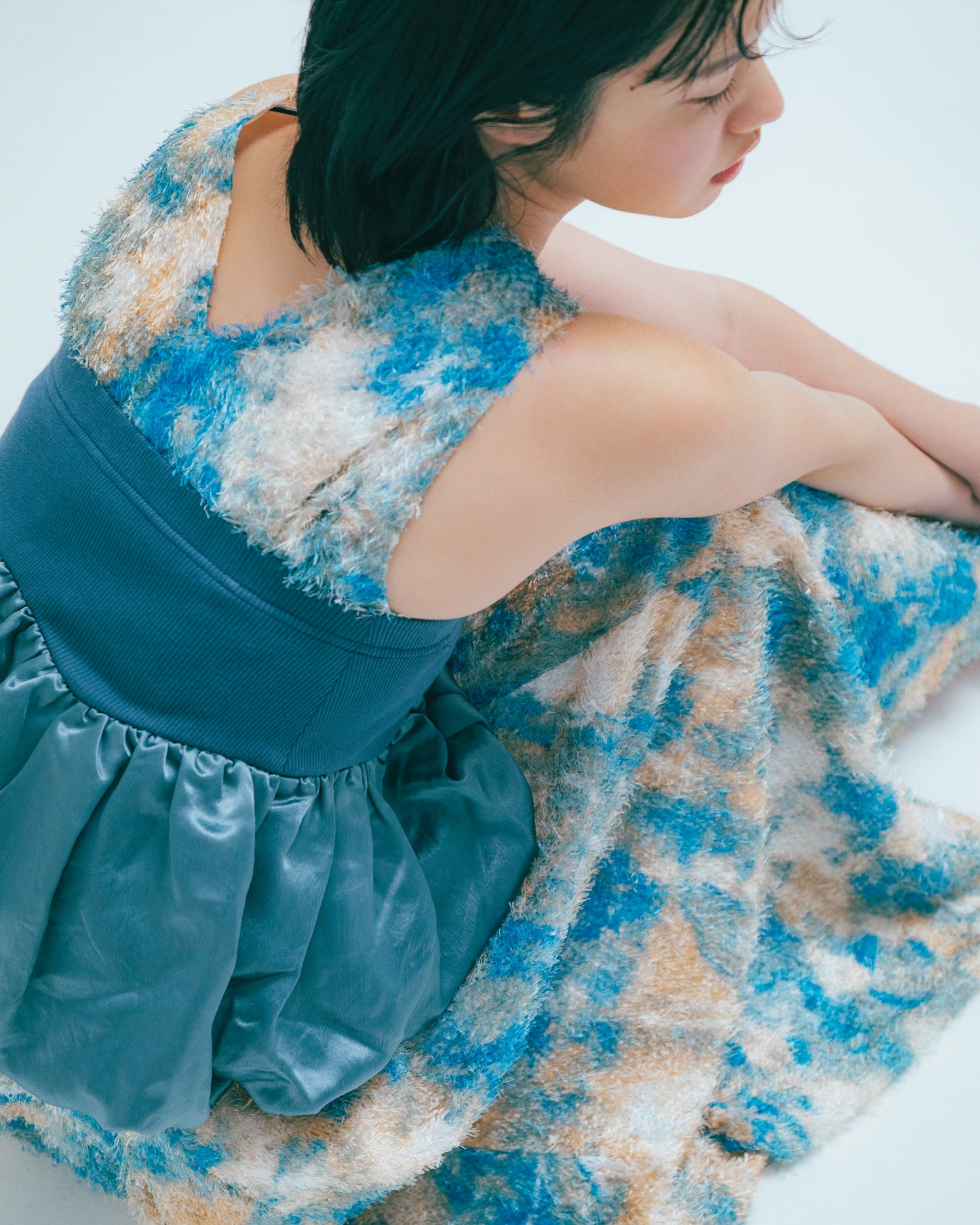 w/LISA (ウィズリサ) | BALLOON TOPS 2WAY SKIRT(バルーントップス2ウェイスカート) | サテン 光沢  ノースリーブ レディース 女性 ウィメンズ ショート ブルー 青 ブランド