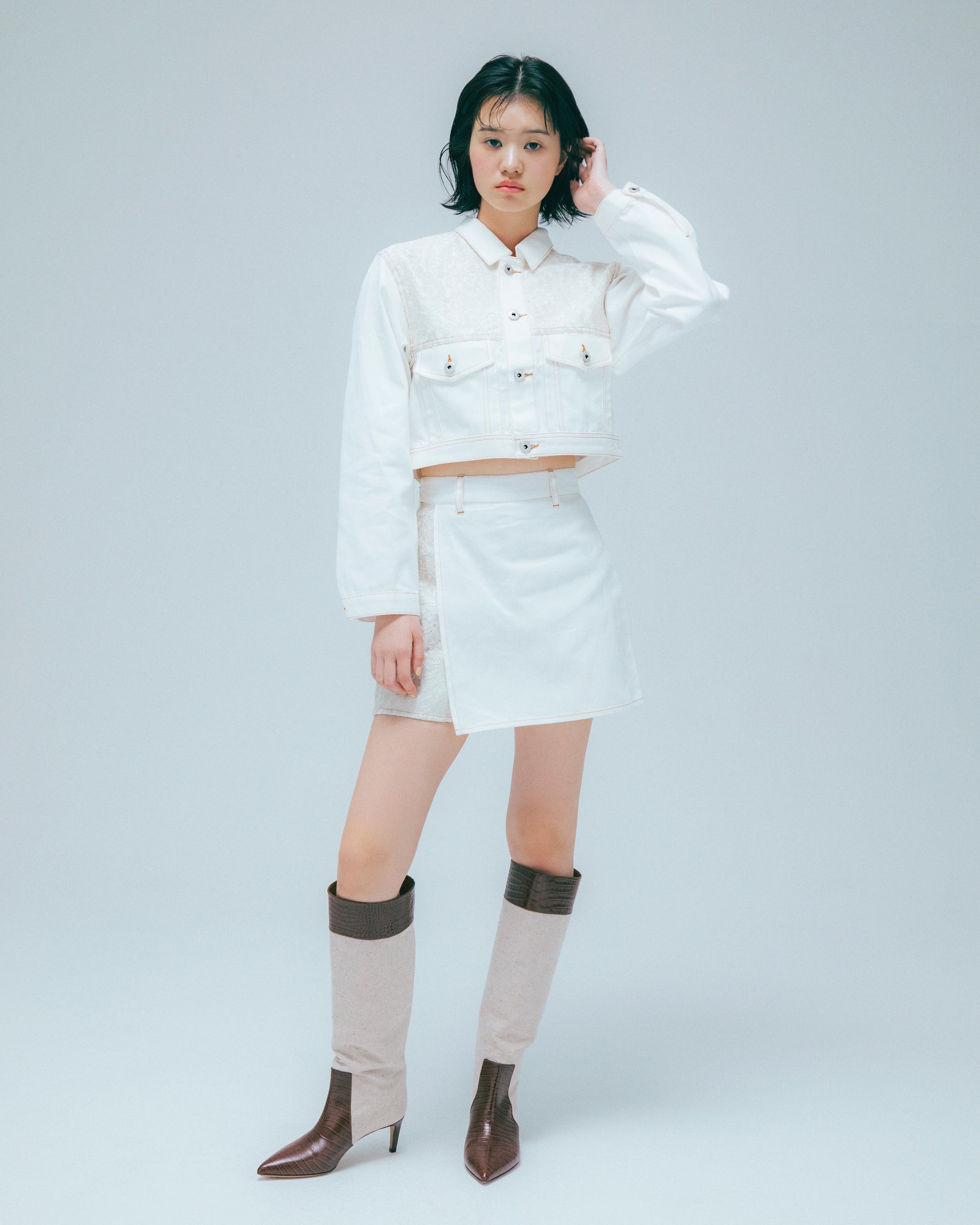 w/LISA (ウィズリサ) | LACE DENIM JACKET (レースデニムジャケット) | セットアップ トラッカー ライトブルー インディゴ レディース ウィメンズ 女性 ブルゾン ホワイト アイボリー ショート丈 ブランド サード型