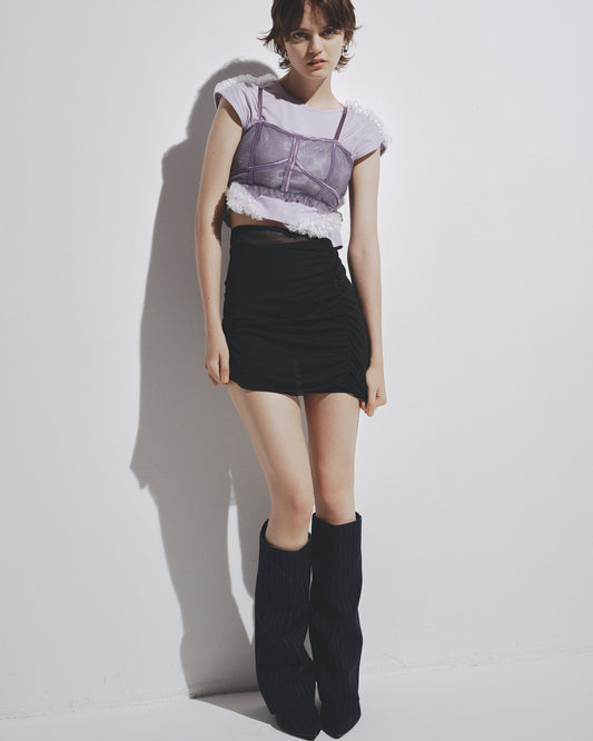 w/LISA (ウィズリサ) | CORSET BUSTIER (コルセット風 ビスチェ) | プルオーバー レース トップス ベージュ ブラック パープル 女性 レディース ウィメンズ ブランド レイヤード コーディネート ファッション