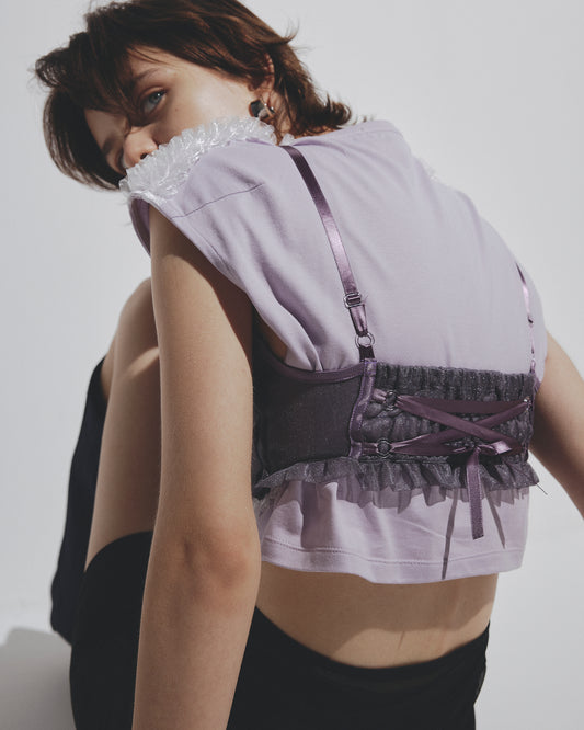 w/LISA (ウィズリサ) | CORSET BUSTIER (コルセット風 ビスチェ) | プルオーバー レース トップス ベージュ ブラック パープル 女性 レディース ウィメンズ ブランド レイヤード コーディネート ファッション