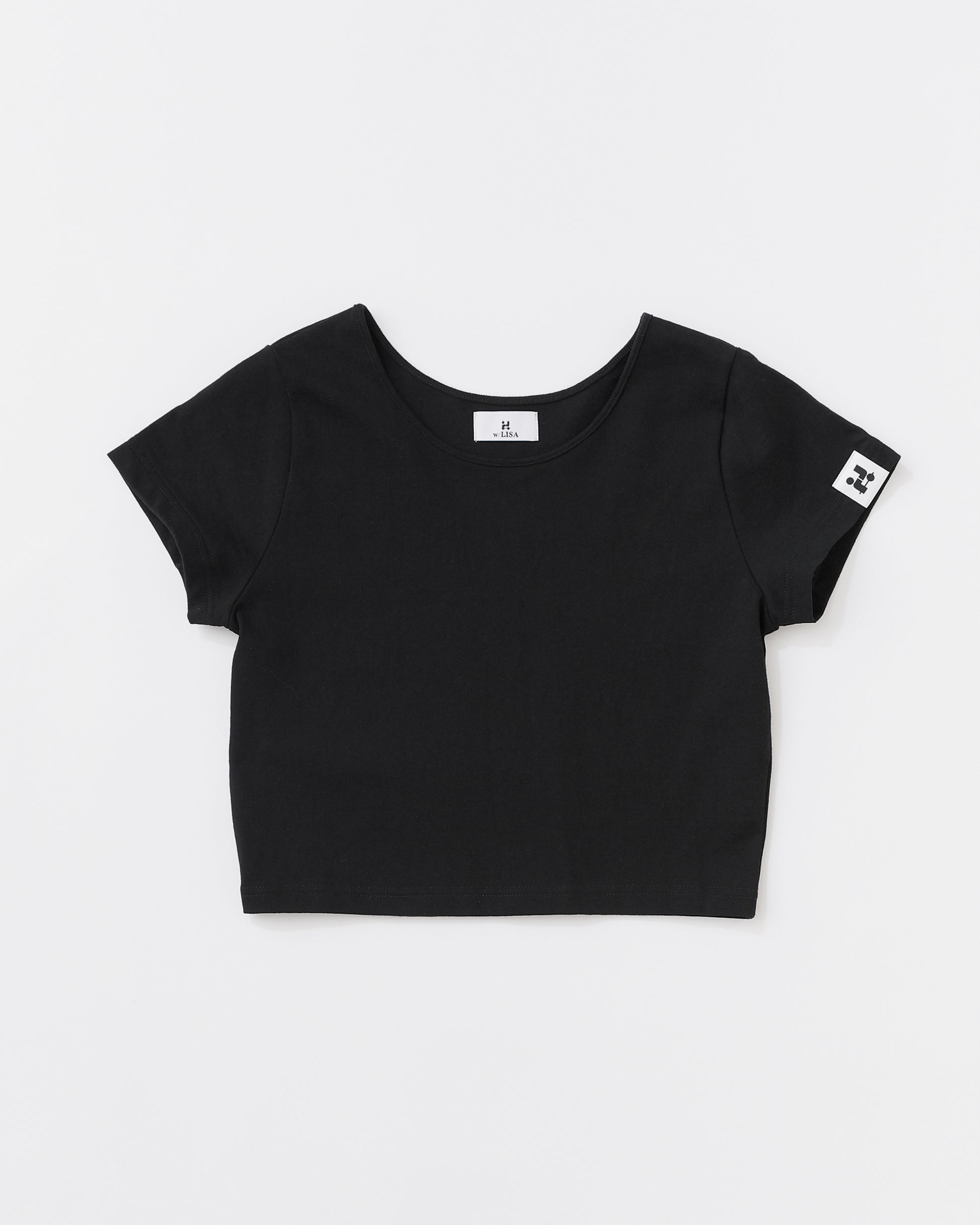 w/LISA (ウィズリサ) | CROPPED T-SHIRT (クロップドTシャツ) | カットソー  Tee タイト ジャスト シルエット ウィメンズ レディース ユニセックス 黒 白 ブラック ホワイト クルーネック コットン 小さい
