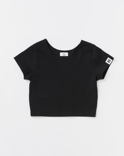 w/LISA (ウィズリサ) | CROPPED T-SHIRT (クロップドTシャツ) | カットソー  Tee タイト ジャスト シルエット ウィメンズ レディース ユニセックス 黒 白 ブラック ホワイト クルーネック コットン 小さい