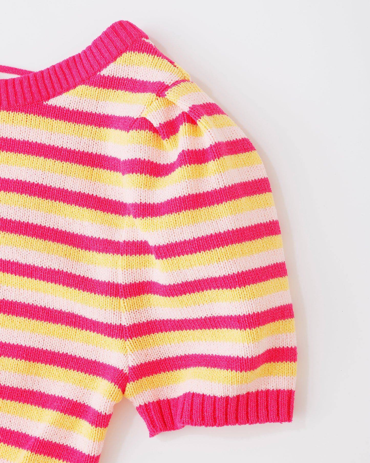 w/LISA (ウィズリサ) | TOWELLING KNIT TOPS (タオル生地ニットトップス) | Uネック ボーダー 柄 半袖 ショートスリーブ クロップド丈 レディース 女性 ウィメンズ