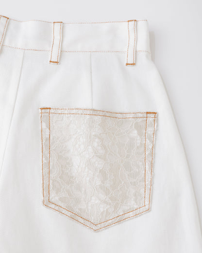 w/LISA (ウィズリサ) | LACE DENIM SKIRT PANTS (レースデニムスカートパンツ) | ショート ボトムス ウィメンズ レディース 女性 インディゴ ライトブルー セットアップ