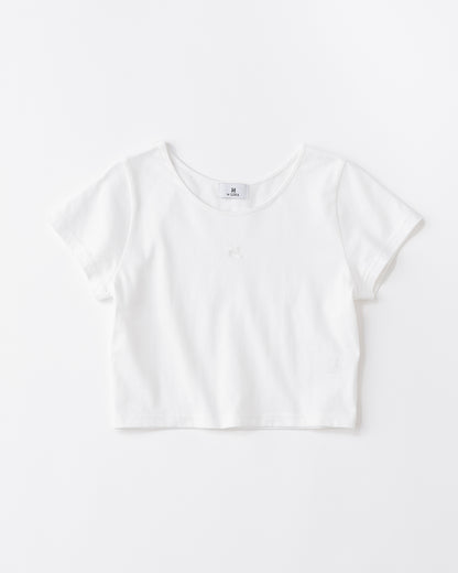 w/LISA (ウィズリサ) | CROPPED T-SHIRT (クロップドTシャツ) | カットソー レディース ウィメンズ 女性 半袖 ショートスリーブ Uネック 短い コットン ベーシック 無地 